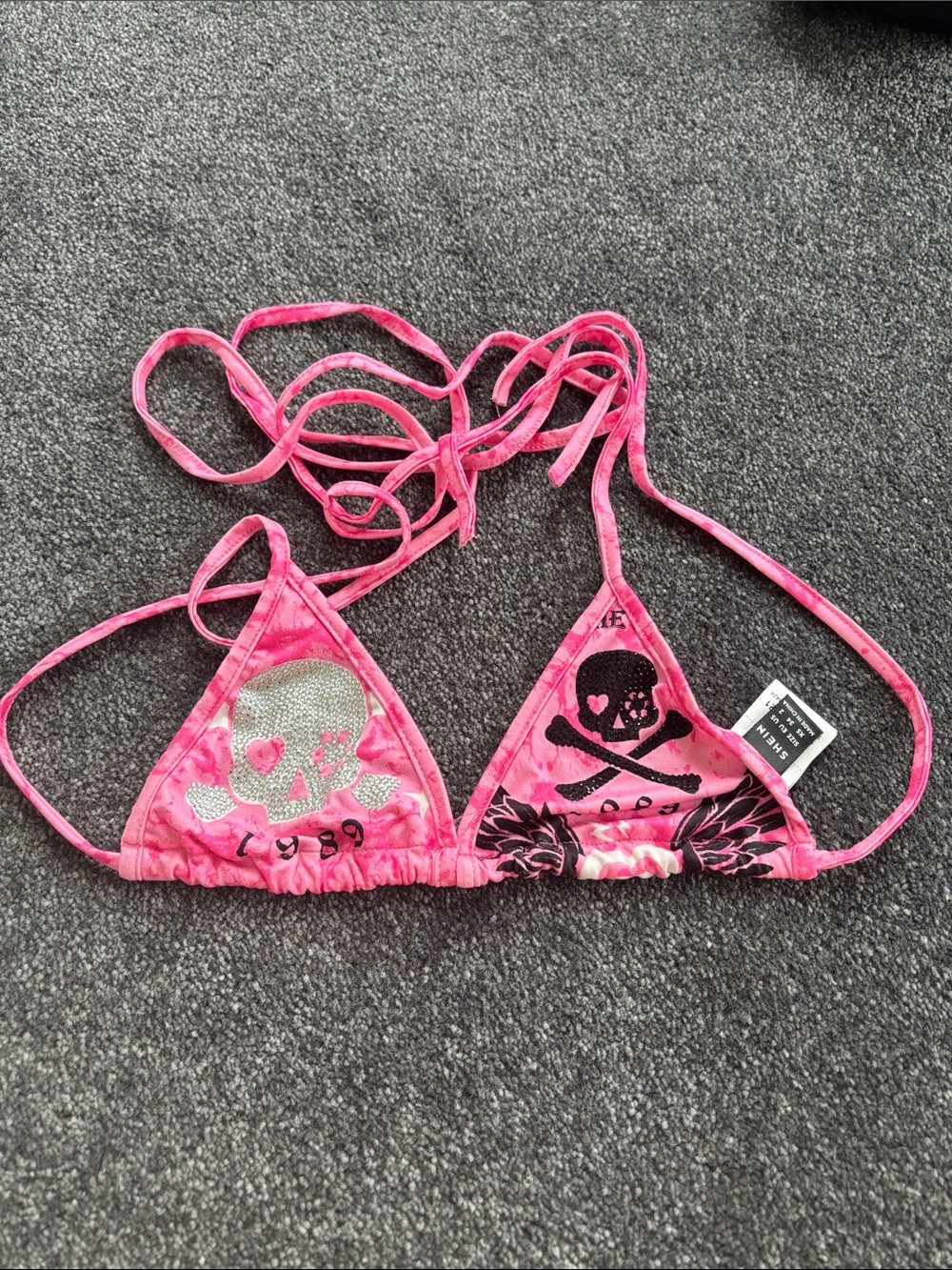 SHEIN Hot Pink Skull Triangle Bikini Top